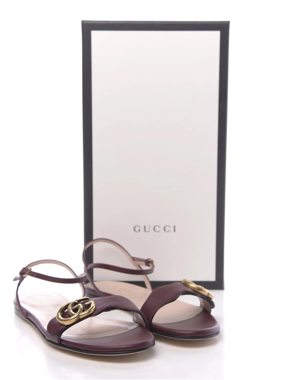 Authentic Gucci Lifford Calfskin GG Marmont Ankle Wrap Flat Sandals. Pre-Owned.